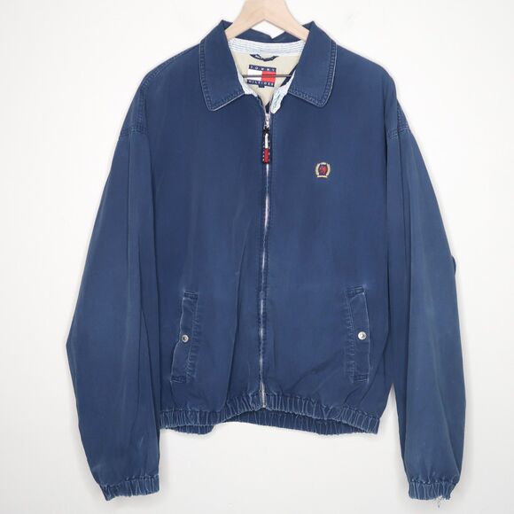 Tommy‎ Hilfiger VTG Mens Jacket XL Blue Crest Lightweight Preppy Academia 90s - Picture 1 of 13